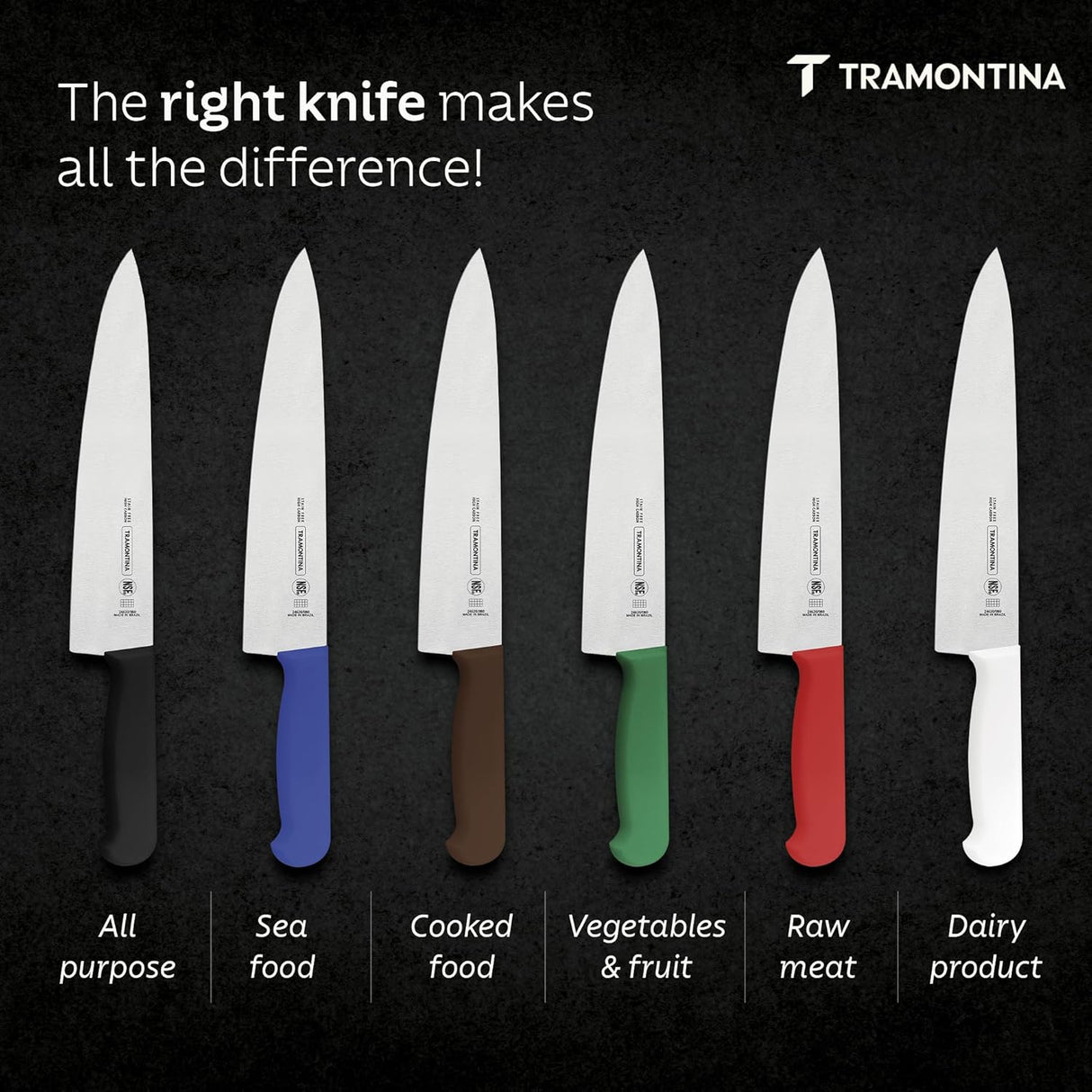 Blue 25cm Tramontina India chef knife with a professional stainless steel blade and ergonomic handle for precise cutting.