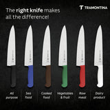 Blue 25cm Tramontina India chef knife with a professional stainless steel blade and ergonomic handle for precise cutting.