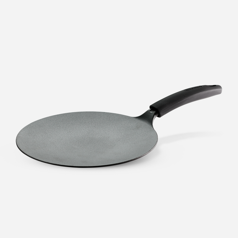 Titanex 26cm Pre-Seasoned Cast Iron Concave Roti Tawa with Heat Resistant Silicone Grip