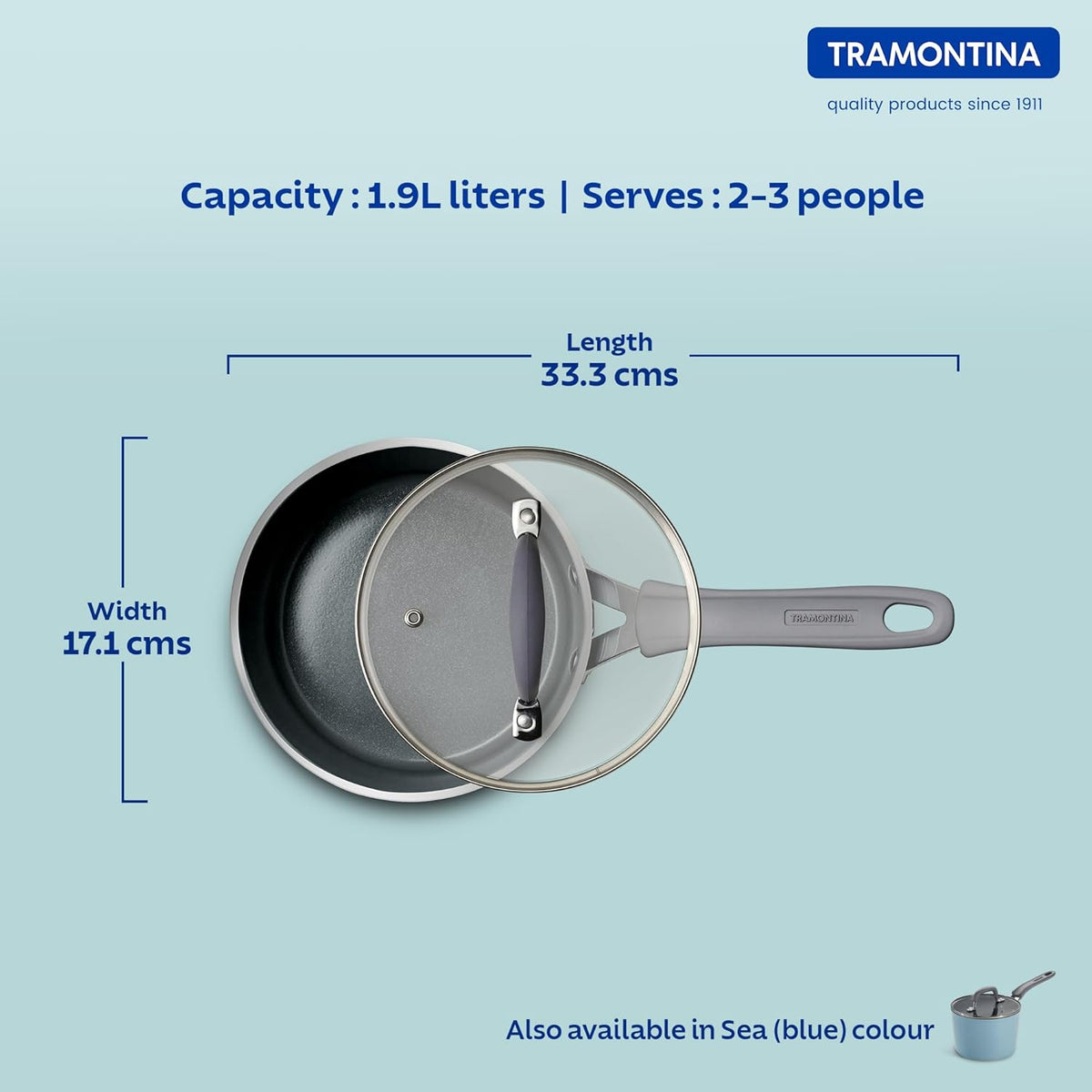 Sand-colored Velo Forged 16 cm saucepan by Tramontina India with a sturdy handle and smooth cooking surface.