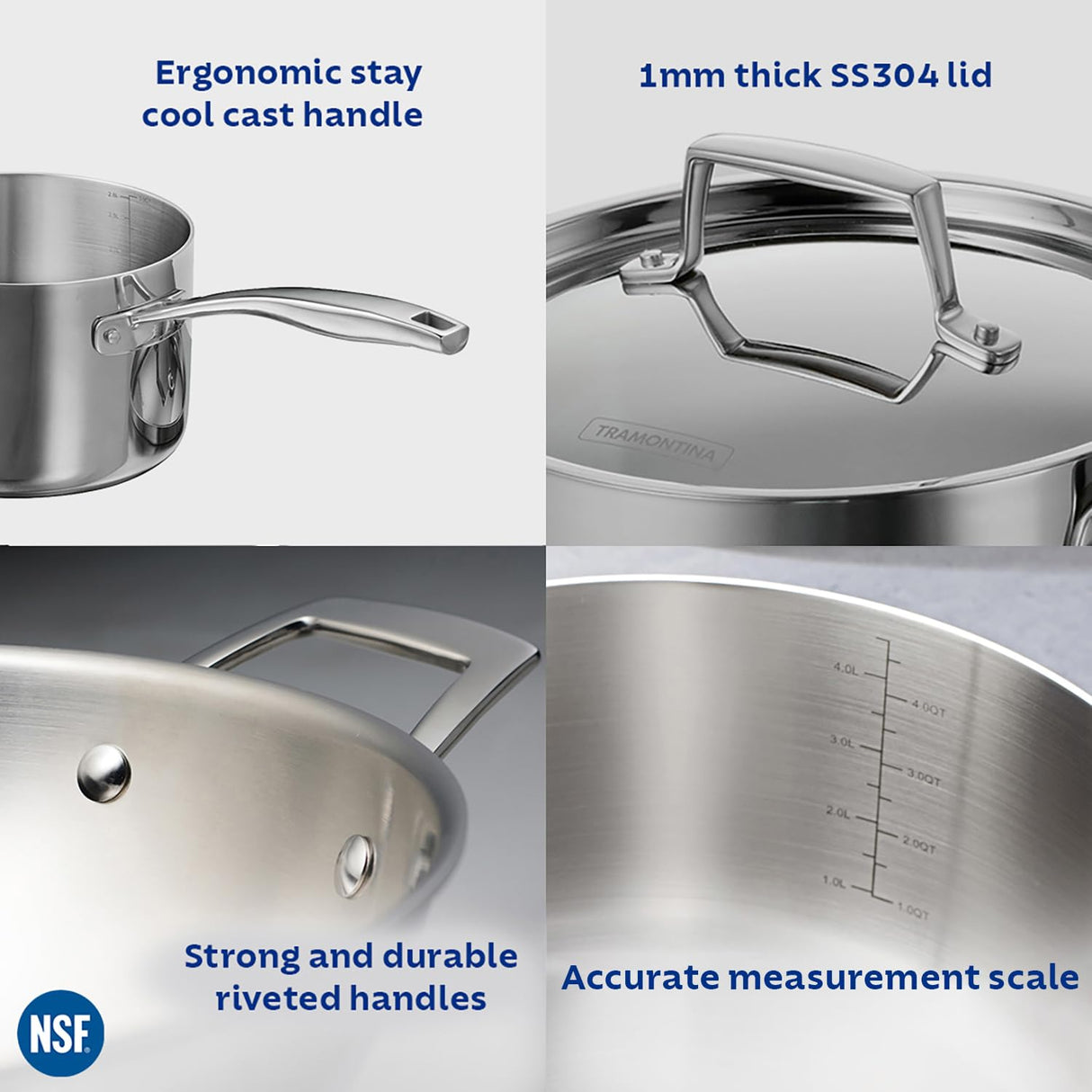 Aeion 14cm Stainless Steel Tri-Ply Sauce Pan with SS Lid - 1.5L