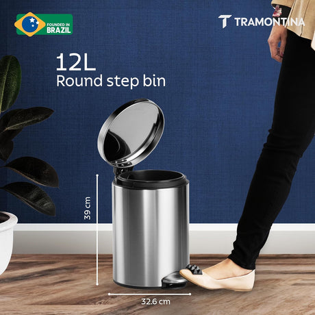 Trash Bin 12 Litre Stainless Steel Pedal Round