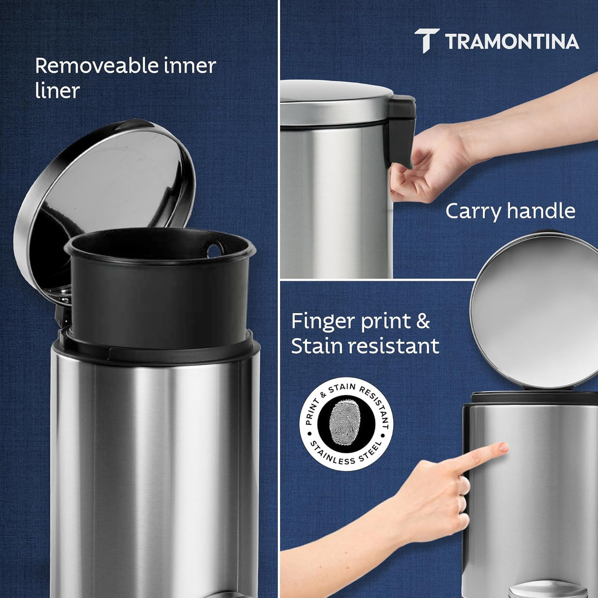 Trash Bin 12 Litre Stainless Steel Pedal Round