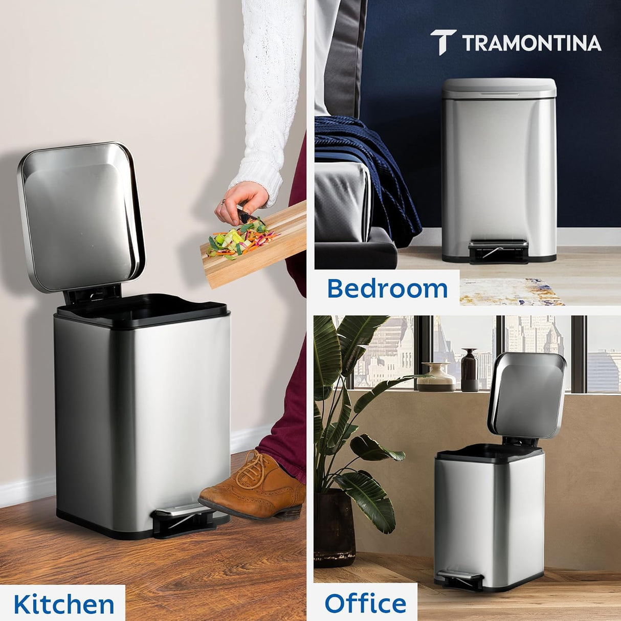 Trash Bin 20 Litre Stainless Steel Pedal Square