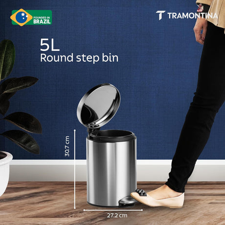 Trash Bin 5 Litre Stainless Steel Pedal Round