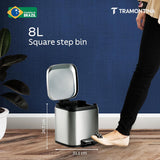Trash Bin 8 Litre Stainless Steel Pedal Square