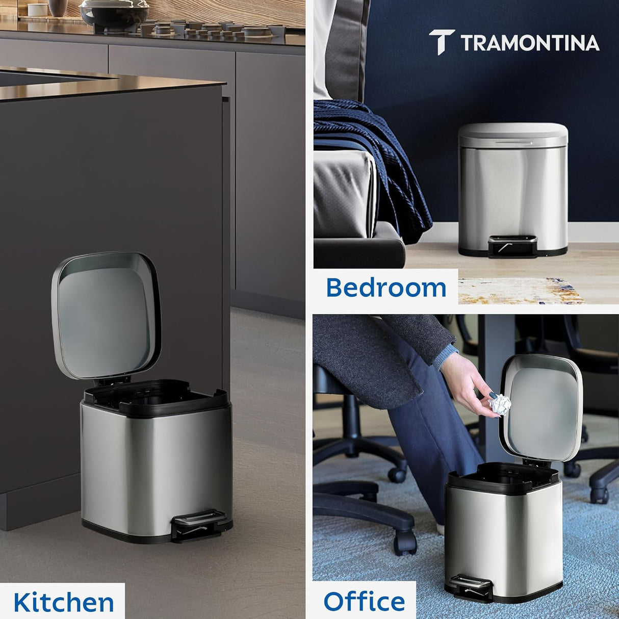 Trash Bin 8 Litre Stainless Steel Pedal Square