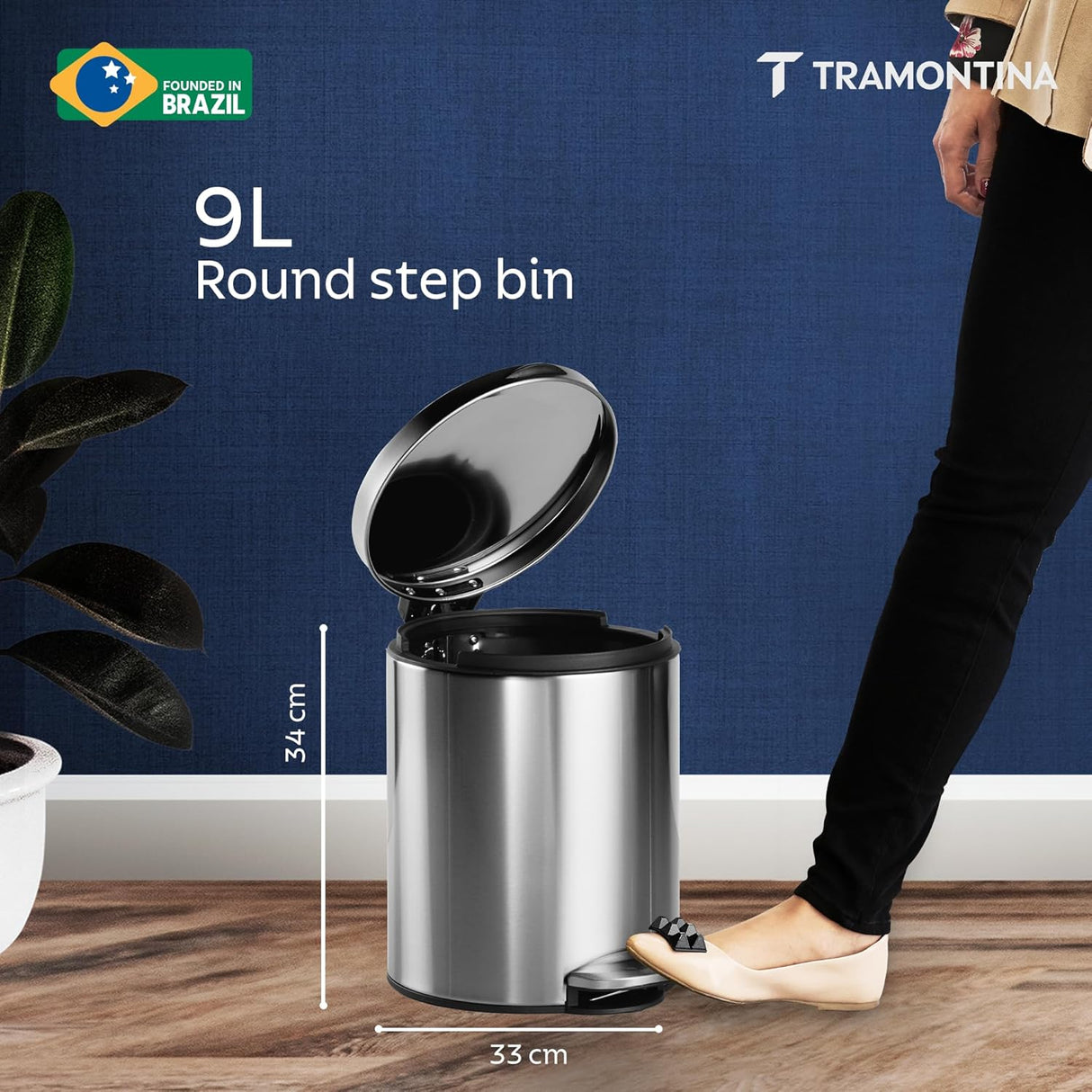 Trash Bin 9 Litre Stainless Steel Pedal Round