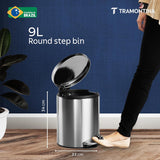 Trash Bin 9 Litre Stainless Steel Pedal Round