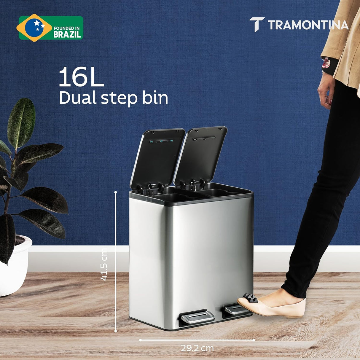 Trash Bin 8 Litre X 2 Stainless Steel Wide Rectangle