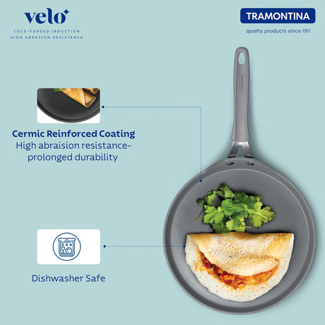 Velo Forged Dosa Tawa 30 cm by Tramontina India, round stainless steel griddle for making dosas and Indian flatbreads.