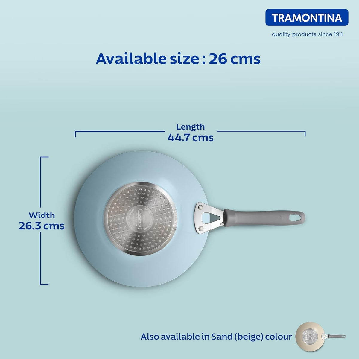 Velo Forged Concave Tawa 26 cm by Tramontina India, showing a round, black cast iron cookware with a smooth cooking surface.