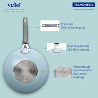 Velo Forged Concave Tawa 26 cm by Tramontina India, showing the black non-stick surface and curved edges for versatile cooking.