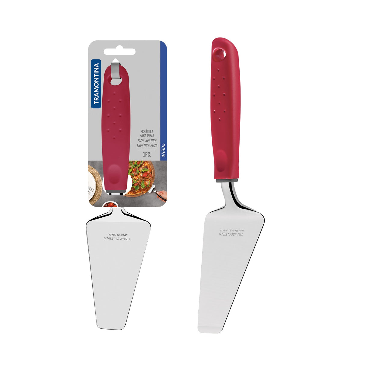 Utilitá Stainless Steel Pizza Spatula with Red Polypropylene Handle