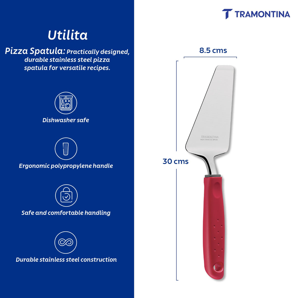 Utilitá Stainless Steel Pizza Spatula with Red Polypropylene Handle