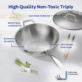 Aeion 26cm Stainless Steel Tri-Ply Chinese Wok with SS Lid - 3.7L