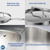 Aeion 26cm Stainless Steel Tri-Ply Chinese Wok with SS Lid - 3.7L