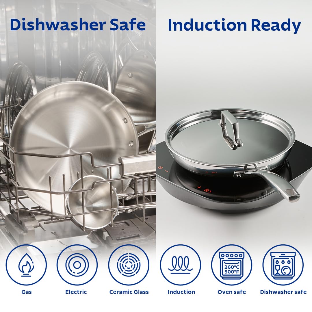 Aeion 26cm Stainless Steel Tri-Ply Chinese Wok with SS Lid - 3.7L