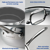 Tramontina India Fusao EX+ 26cm triply ceramic wok with stainless steel lid, featuring a non-stick cooking surface and ergonomic handle.
