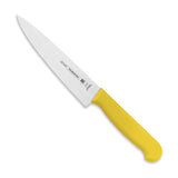Yellow Tramontina India 25cm chef knife with a sharp blade, ideal for professional meat and culinary preparation.