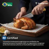 Yellow Tramontina India 25cm professional chef knife with sharp blade and ergonomic handle for precise meat cutting.