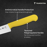 Yellow Tramontina India 25 cm chef knife with a professional stainless steel blade and ergonomic handle, suitable for precise cutting.