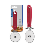 Tramontina India Utilita Pizza Cutter SS in red, with a stainless steel blade and ergonomic handle for easy pizza slicing.