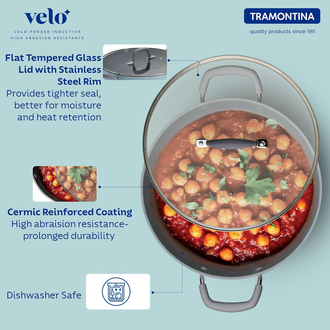 Deep Velo Forged Kadai 24 cm by Tramontina India, showing a sturdy, black cast iron cooking pan with a handle.