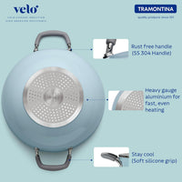 Tramontina India Velo Forged Deep Kadai, 22 cm, sea green, with a sturdy handle and deep cooking surface for versatile use.