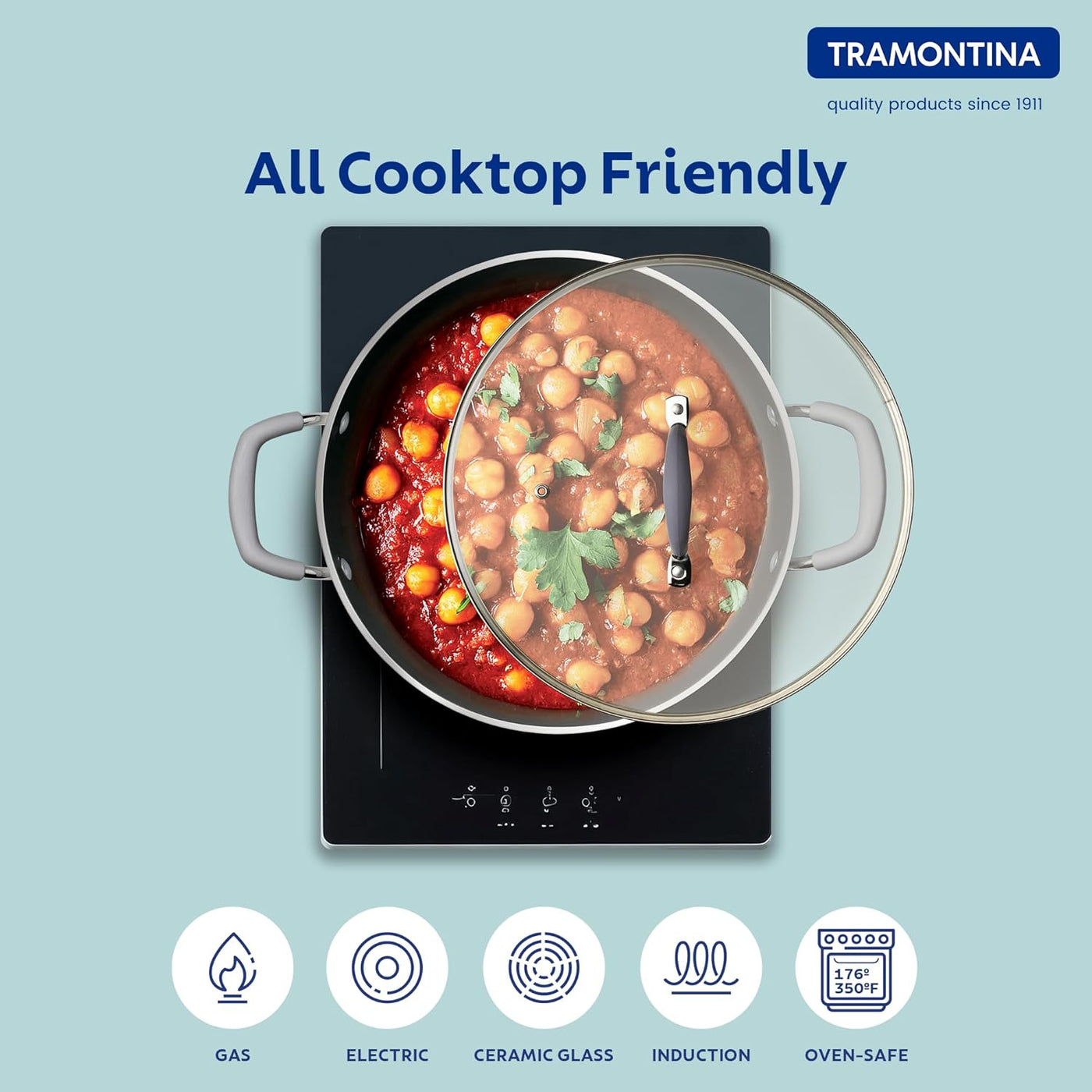 Tramontina India Velo Forged Deep Kadai, 24 cm, stainless steel cookware with a polished finish and sturdy handles.