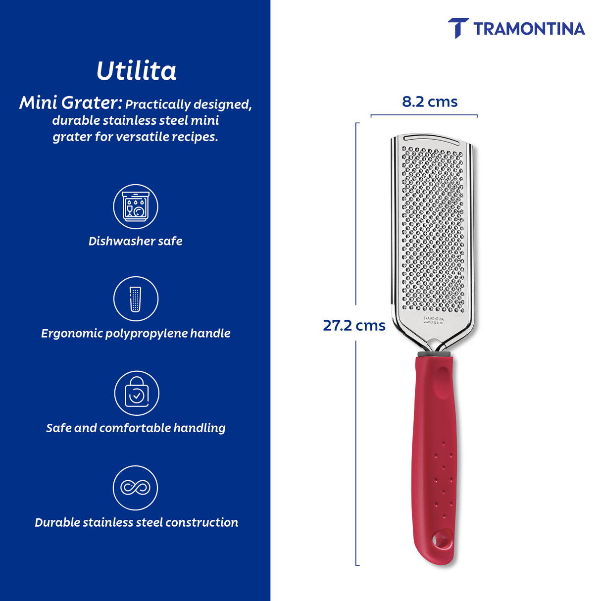 Utilitá Stainless Steel Mini Grater with Red Polypropylene Handle