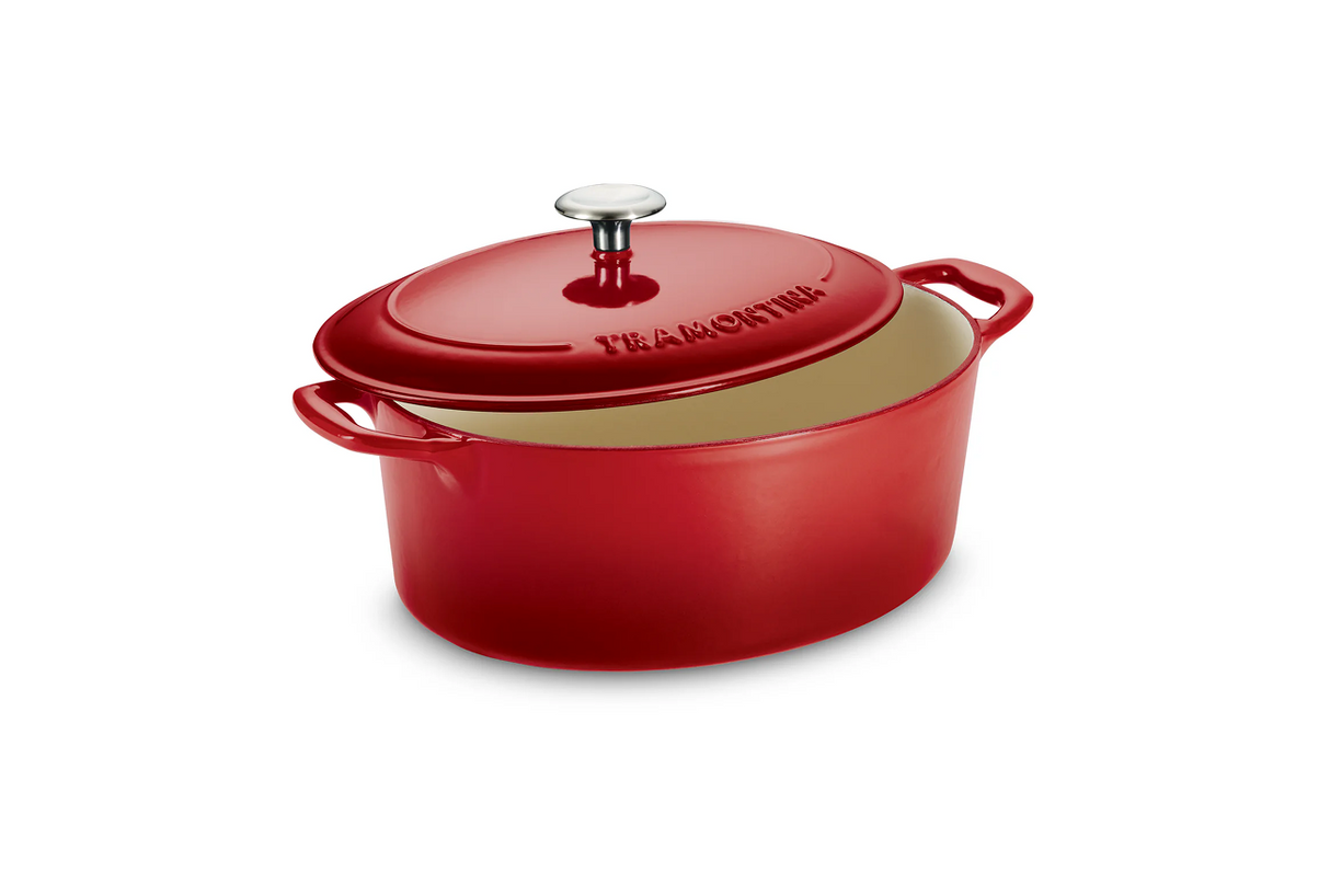 Bestow Enameled Cast Iron Oval Dutch Oven - 5.2L (Gradated Red)