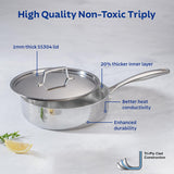 Aeion 24cm Stainless Steel Tri-Ply Sauté Pan with SS Lid - 2.8L