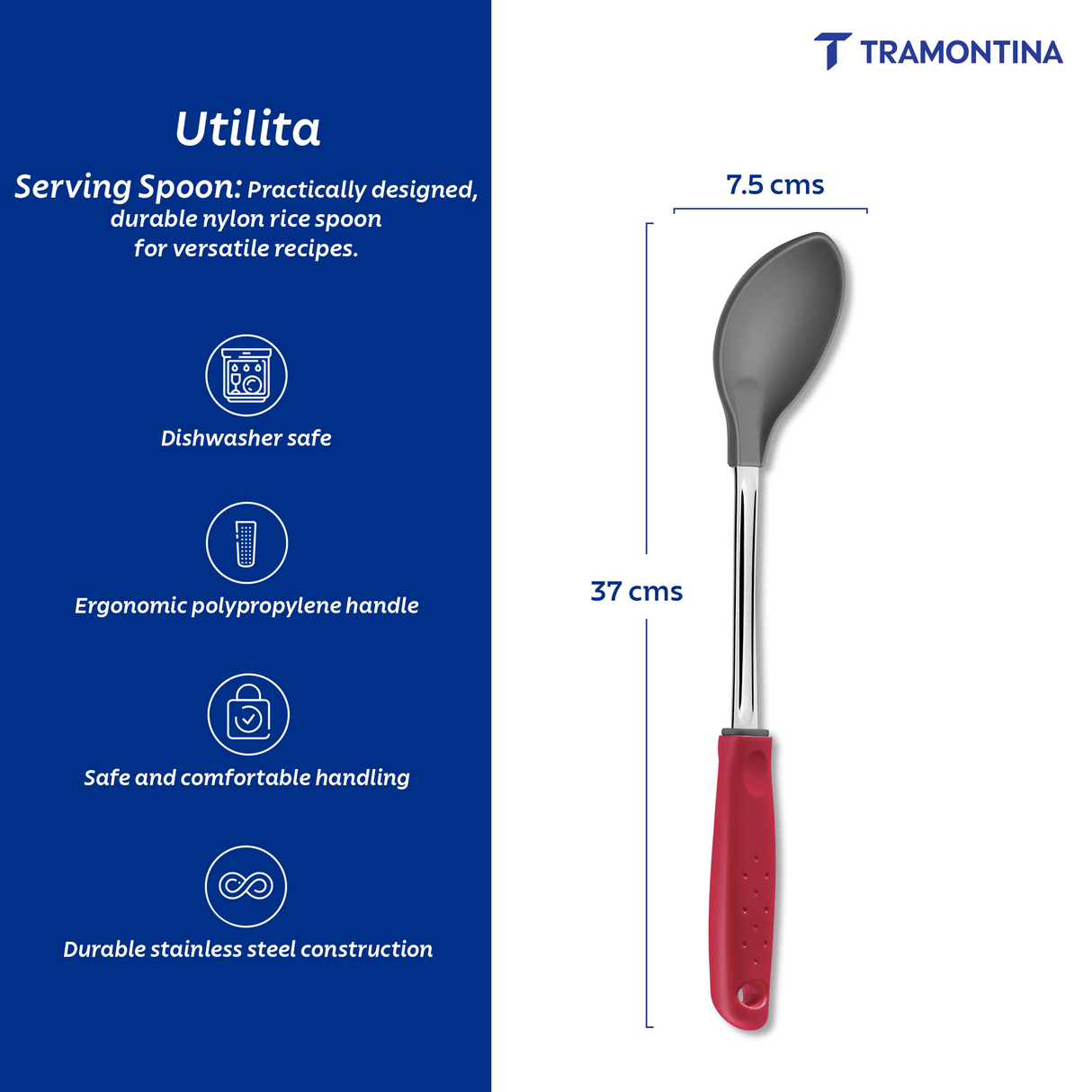 Utilitá Nylon Rice Spoon with Red Polypropylene Handle