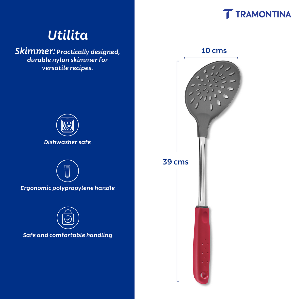 Utilitá Nylon Skimmer with Red Polypropylene Handle