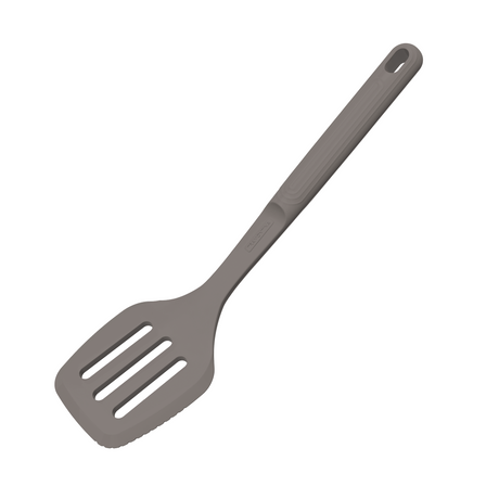 Grey Tramontina India Softta silicone hollow spatula turner with slotted design for easy flipping and stirring.