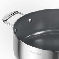 Tramontina India Fusao EX+ 24cm ceramic stainless steel tri-ply biryani pot with lid, 4.8L capacity, ideal for cooking flavorful dishes.
