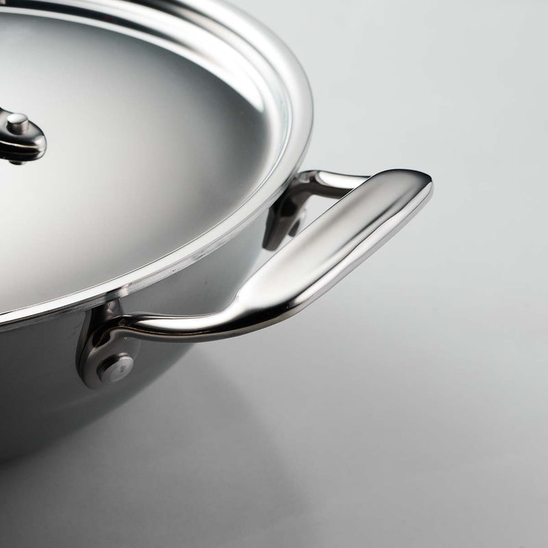 Tramontina India Fusao EX+ 24cm ceramic stainless steel tri-ply biryani pot with lid, 4.8L casserole for cooking and serving.