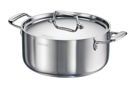 Tramontina India Fusao EX+ 24cm ceramic stainless steel casserole with lid, 4.8L tri-ply Biryani pot for cooking and serving.