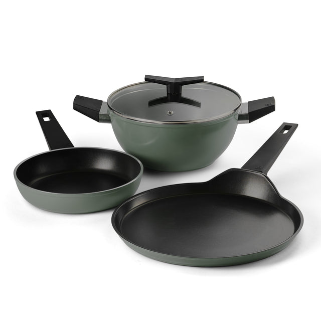 Aura Ceramic Reinforced Non-Stick Cookware Set – 4 Pieces (Sea Green)