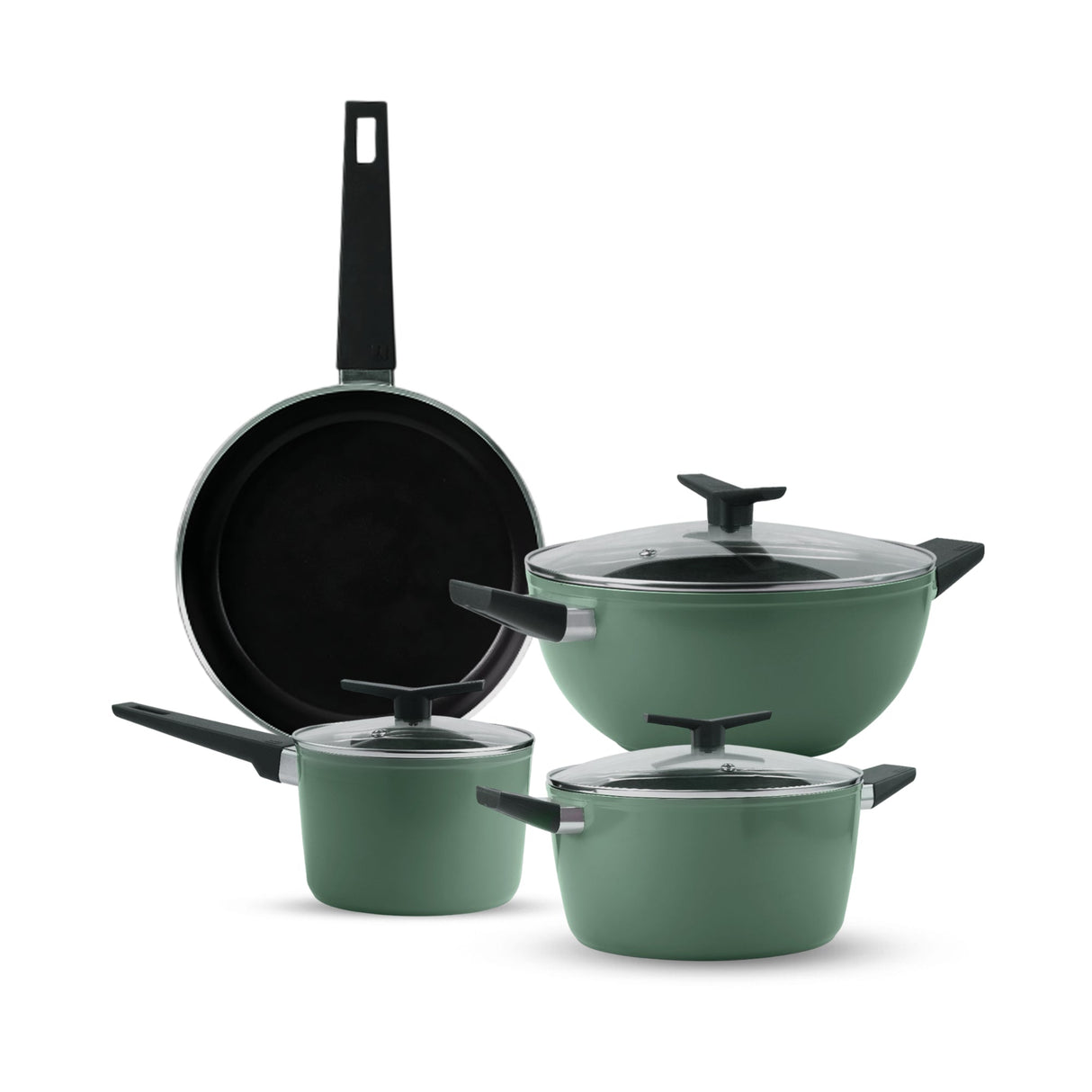 Aura Ceramic Reinforced Non-Stick Cookware Set – 7 Pieces (Sea Green)