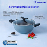 Aura Ceramic Reinforced Non-Stick Extra Deep Kadai with Lid – 22 cm/ 2.9L (Blueberry)