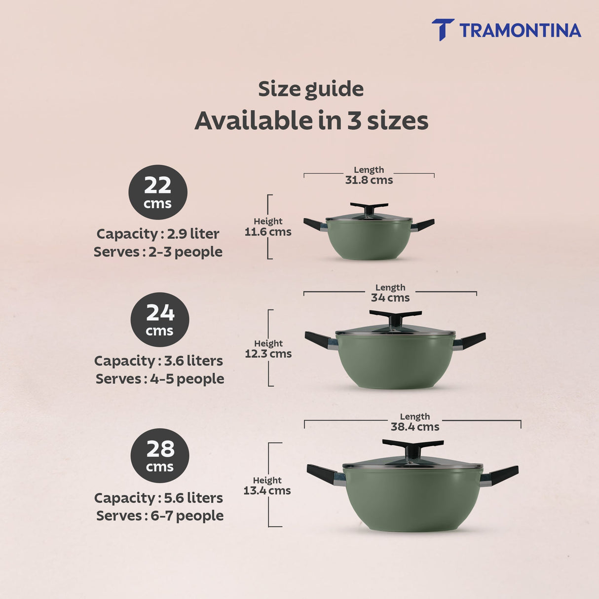 Aura Ceramic Reinforced Non-Stick Extra Deep Kadai with Lid – 22 cm/ 2.9L (Sea Green)