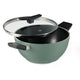 Aura 24cm Non-Stick Extra Deep Kadai Ceramic Reinforced Coating with Glass Lid – 3.6L (Sea Green)