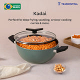 Aura Ceramic Reinforced Non-Stick Extra Deep Kadai with Lid – 24 cm/ 3.6L (Sea Green)
