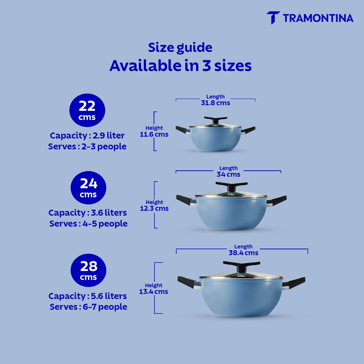 Aura Ceramic Reinforced Non-Stick Extra Deep Kadai with Lid – 28 cm/ 5.6L (Blueberry)