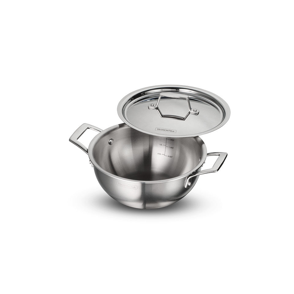Aeion 20cm Stainless Steel Tri-Ply Extra Deep Kadai with SS Lid - 2.3L - Tramontina India