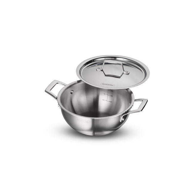 Aeion 20cm Stainless Steel Tri-Ply Extra Deep Kadai with SS Lid - 2.3L - Tramontina India