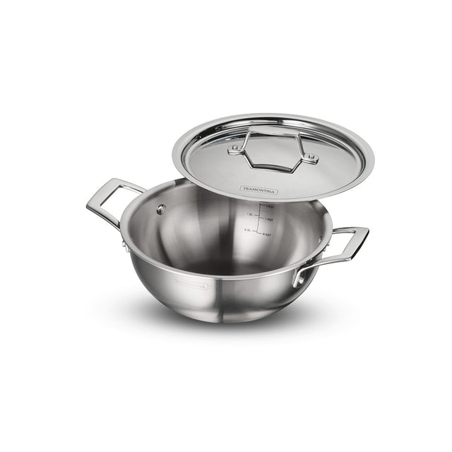 Aeion 22cm Stainless Steel Tri-Ply Extra Deep Kadai with SS Lid - 3.0L - Tramontina India