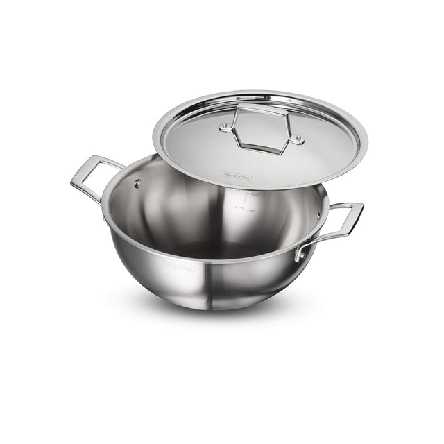 Aeion 26cm Stainless Steel Tri-Ply Extra Deep Kadai with SS Lid - 4.7L - Tramontina India